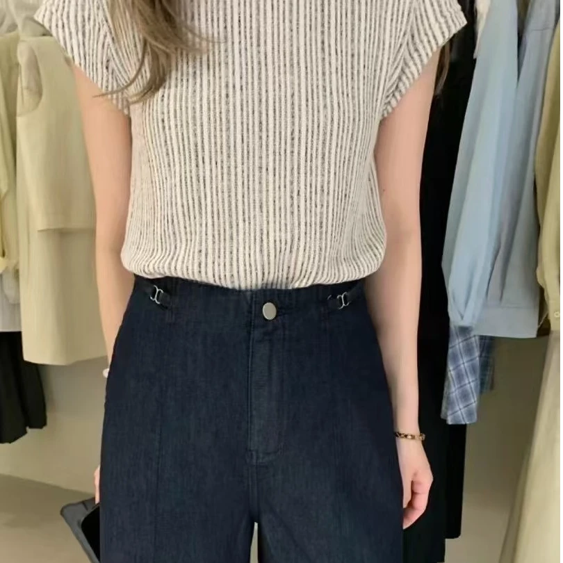 毛线条T恤短款条纹百搭