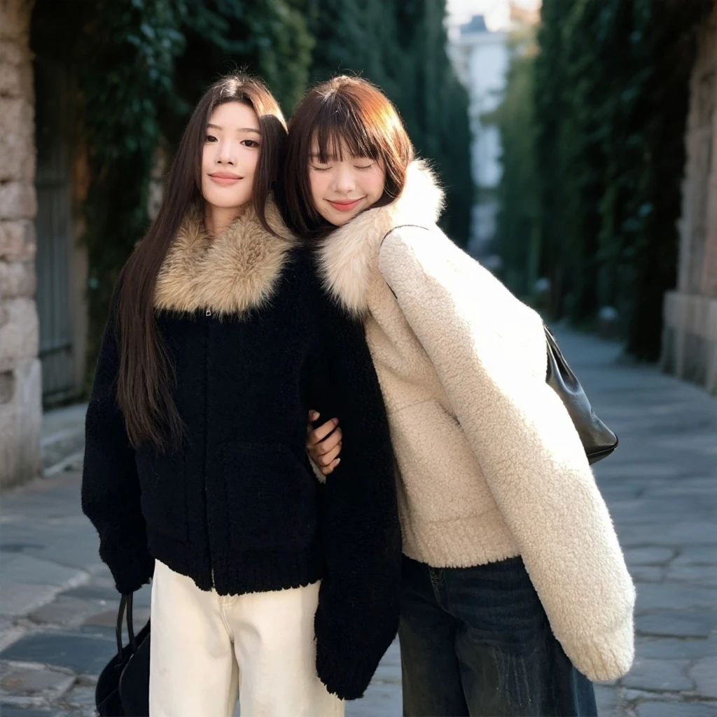 超好看毛领时尚秋冬新款韩系宽松慵懒风高级感小众百搭针织外套女