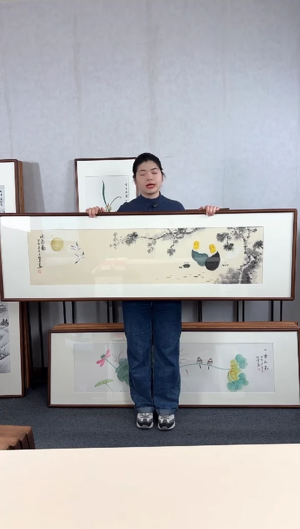【闪购商品】国画手绘*闲逸图*52*172cm实木框