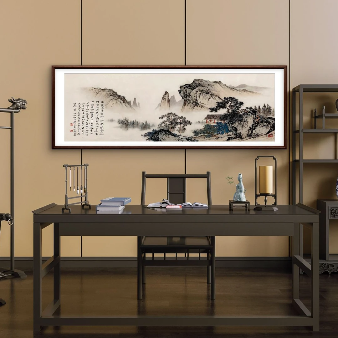 228-55*155望云楼中式装饰画实木框办公室玄关书房茶室客厅挂画