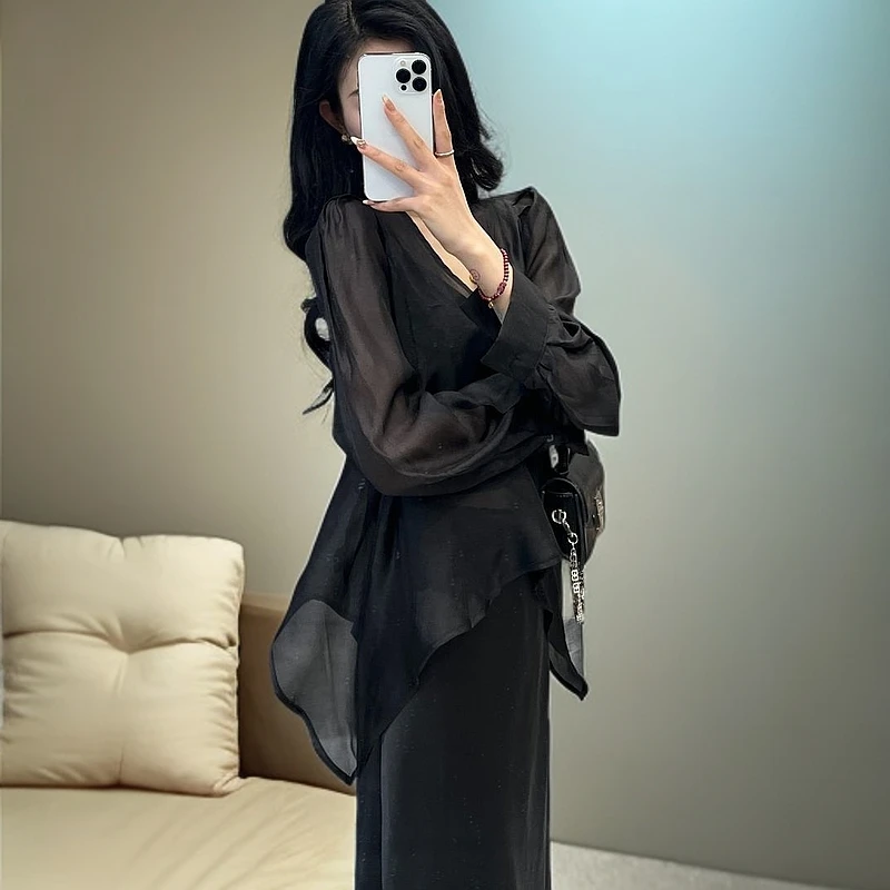 欧货高级感蝴蝶结系带长袖衬衫女2025夏季新款气质显瘦防晒上衣潮