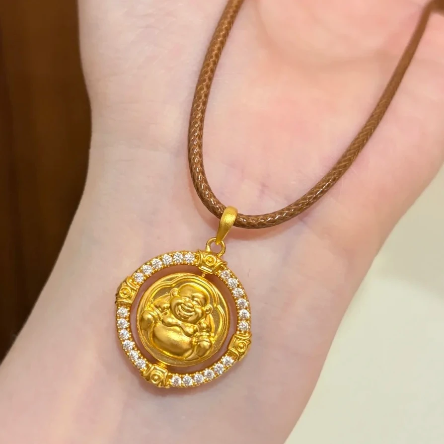 瑞诺黄金旋转佛公吊坠新款足金999点钻项链轻奢礼物520送女友