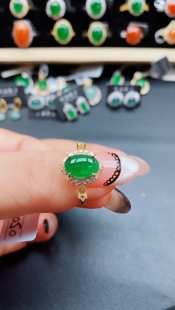 翡翠戒指银S925镶嵌5080