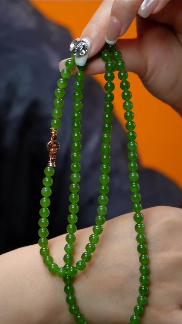 和田玉（碧玉）未镶嵌毛衣链碧玉毛衣链5-6mm多样性发其一