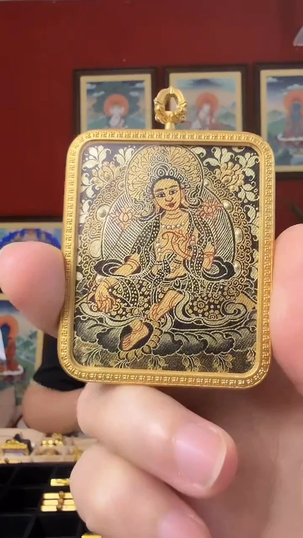 吊坠金唐绿马-热贡纯手绘唐卡特特