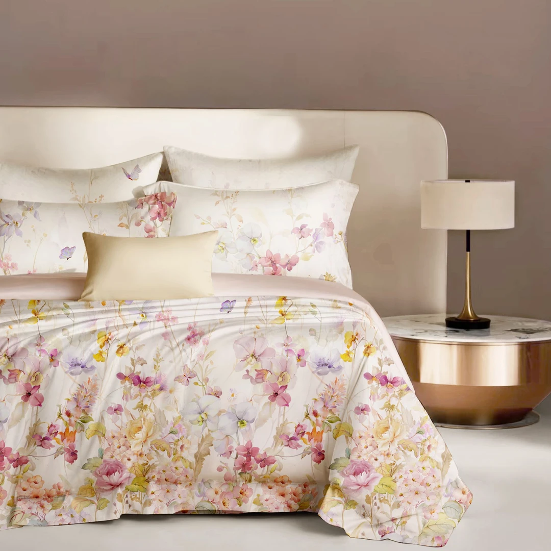 悠悠如兰丨全棉贡缎长绒棉数码印花工艺雅奢亲肤丝滑裸睡四件套