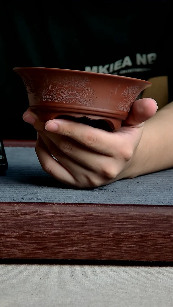 紫砂花盆呆*鸭12*3.5内径紫砂花盆