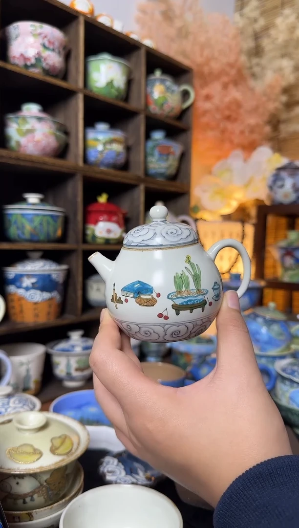 虎城手绘清供小茶壶