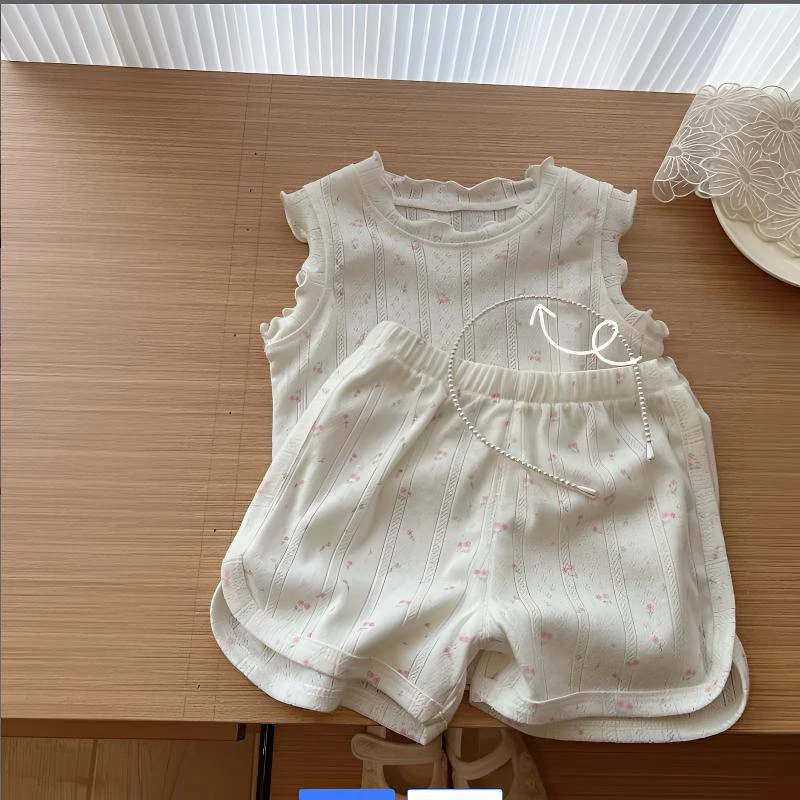 2024夏季新款女宝休闲碎花无袖套装居家套装短裤