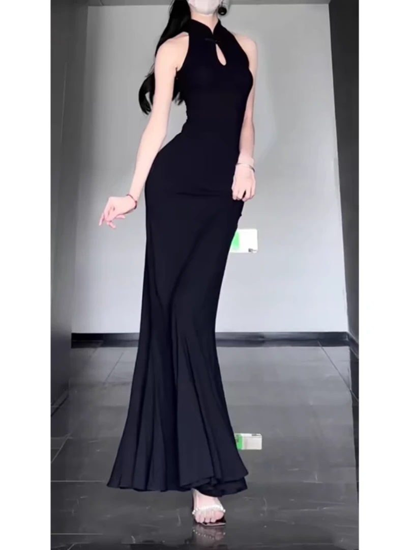 新中式国风复古旗袍改良连衣裙名媛高级感步步生莲鱼尾裙2025春夏