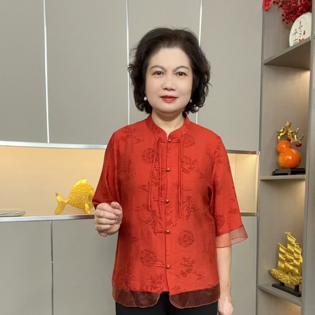 2025夏季开衫新中式洋气中袖时尚宽松气质百搭复古女装国风妈妈装