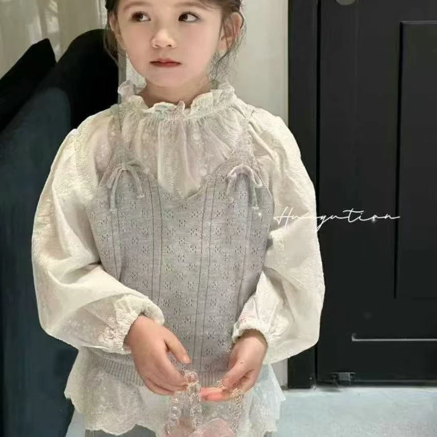 甜美仙气提花衬衫背心两件套