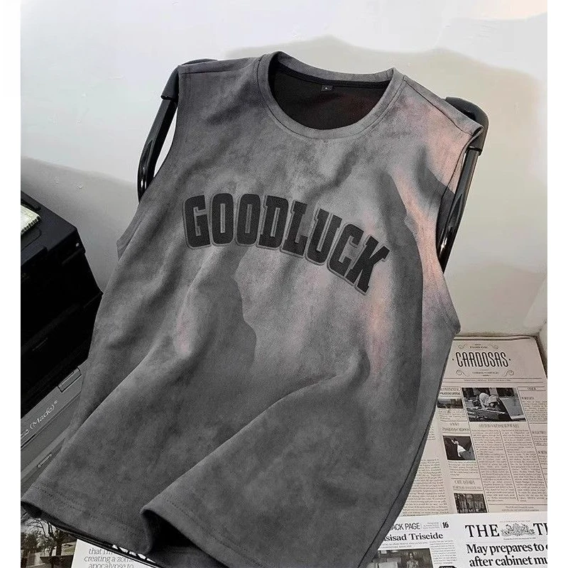 美式百搭无袖T恤背心男夏季薄款潮牌复古宽松篮球运动坎