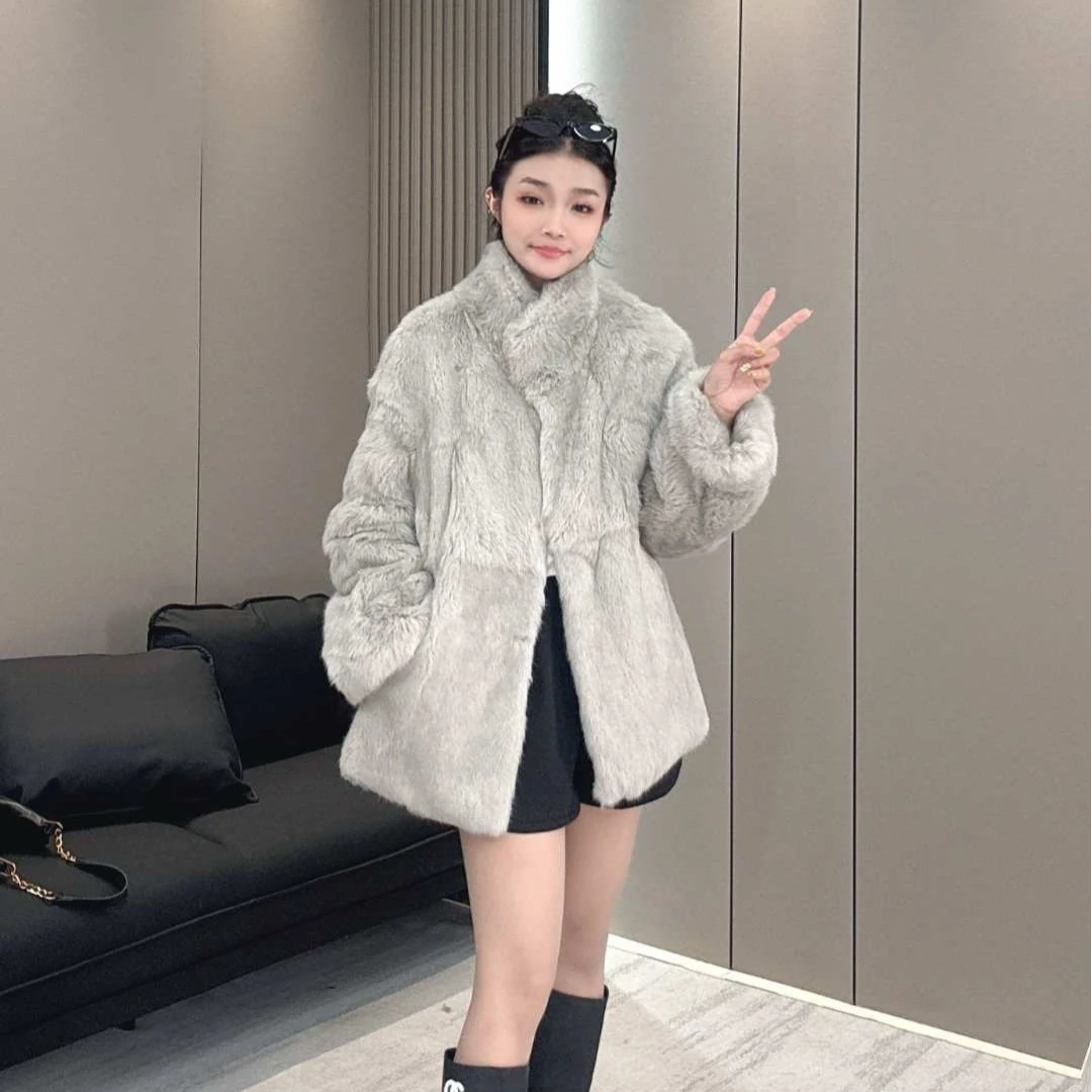 （秋冬新款）网红爆款秋冬中长款皮毛一体外套立领款02