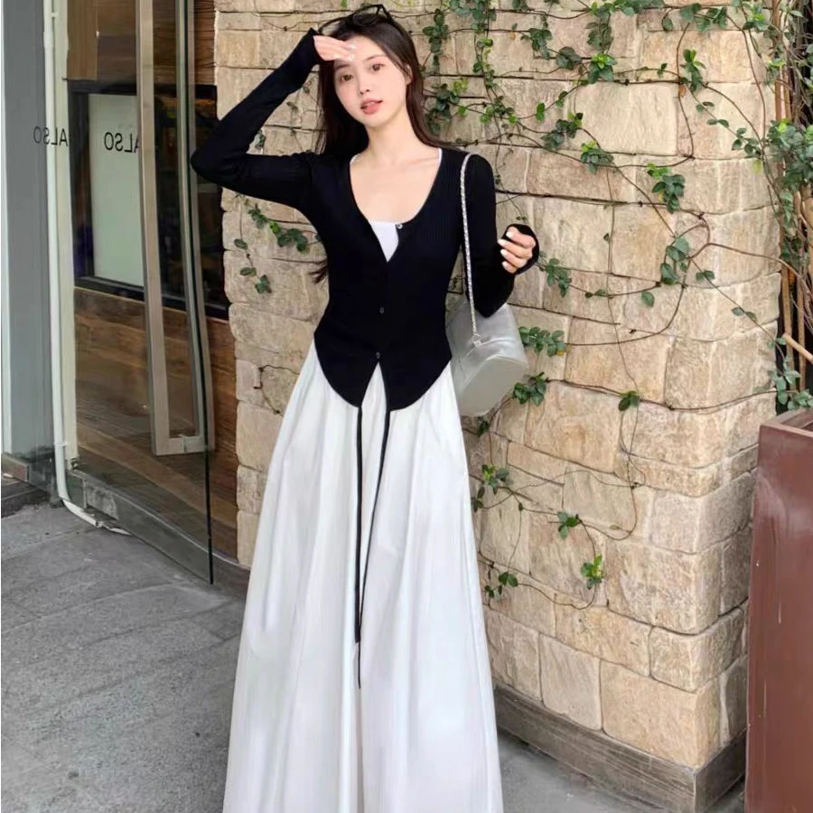 连衣裙套装胖mm纯欲风不规则系带披肩上衣女秋季新款收腰显瘦1940