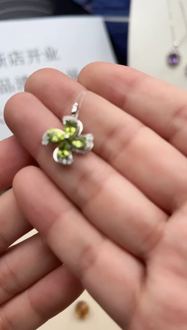 颈饰银S925镶嵌橄榄石37