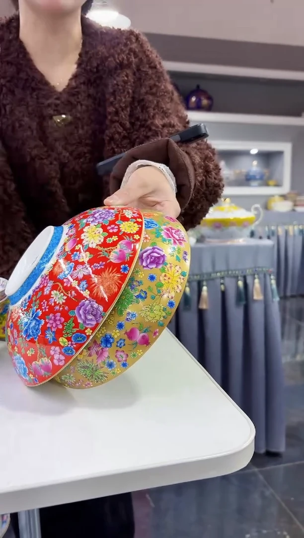 珐琅 8.5英寸元宝盘2个景德镇混色