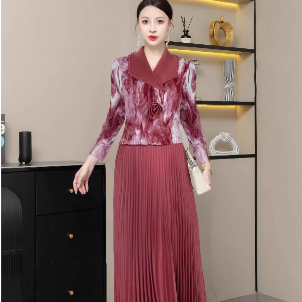 【文文家】SK228轻奢女装#钉珠扎染新款收腰连衣裙