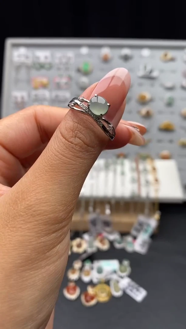 银S925镶嵌戒指翡翠天然A货翡翠