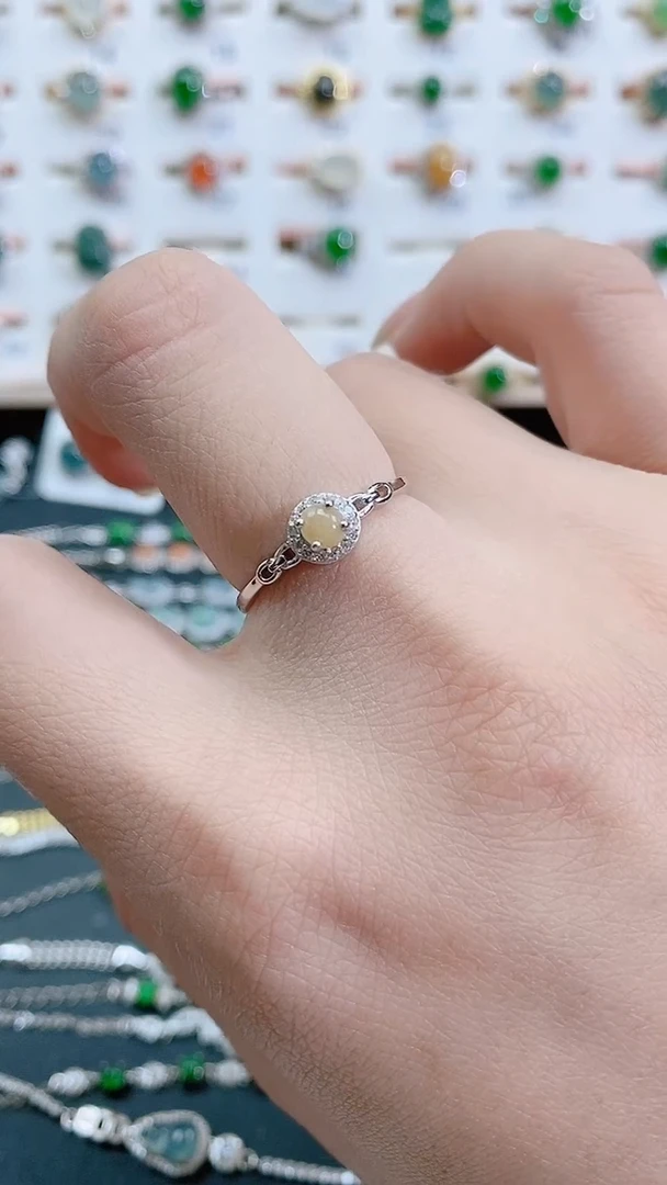 银S925镶嵌戒指翡翠天然翡翠