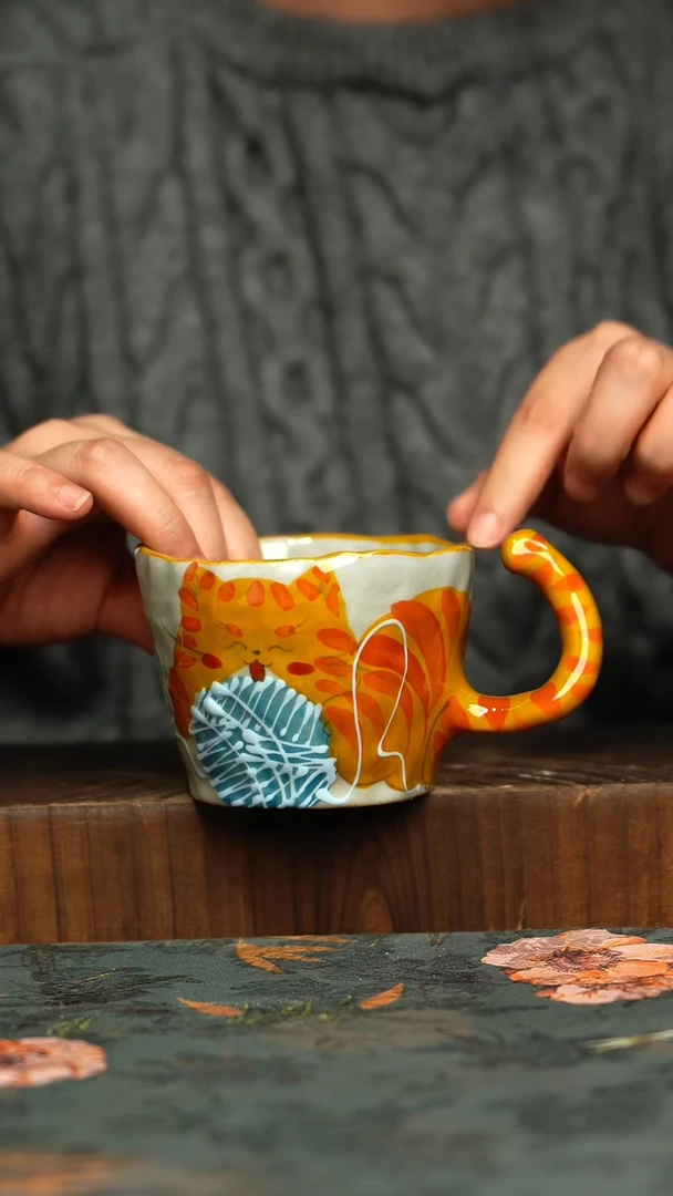 杯釉下彩手工手绘同款陶器