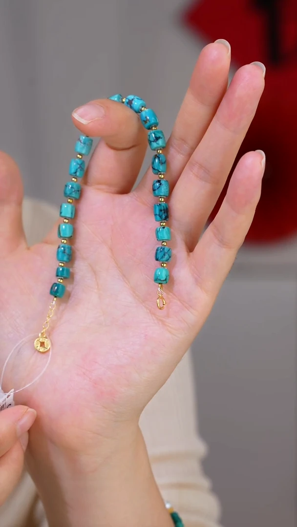 银S925镀金镶嵌绿松石手链1