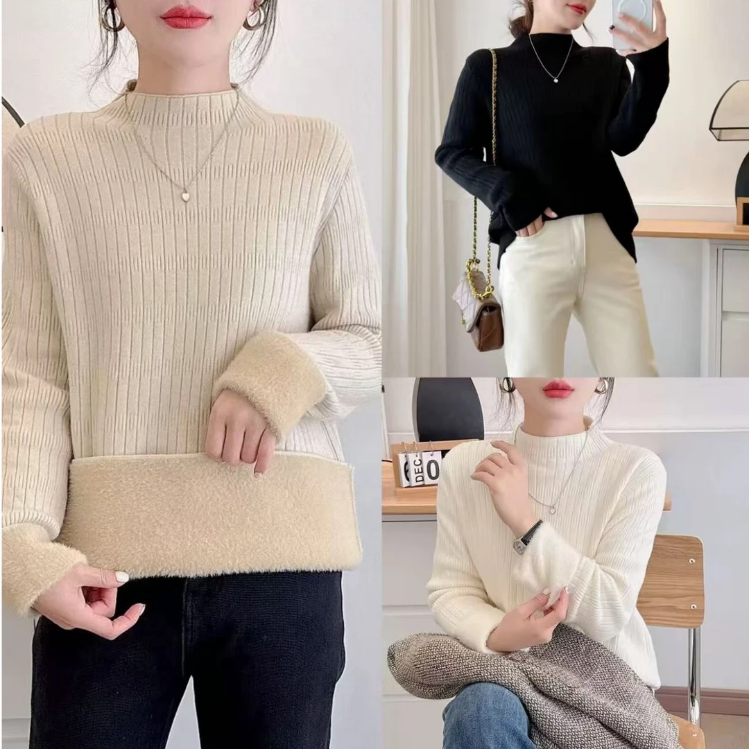 mm加绒加厚毛衣女打底衫半高领加厚保暖内搭MY318