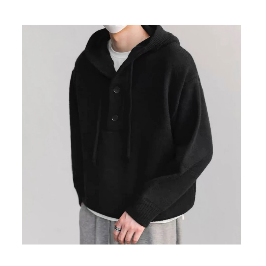 【时尚FASHION】秋冬针织毛衣连帽衫纯色简约美式宽松慵懒上衣男女