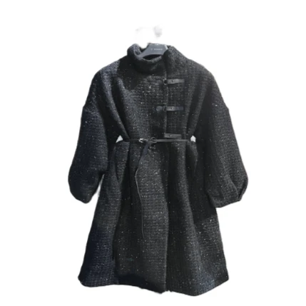 圣迪奥女士黑色秋冬百搭设计师时尚气质毛呢大衣S224Z25B2