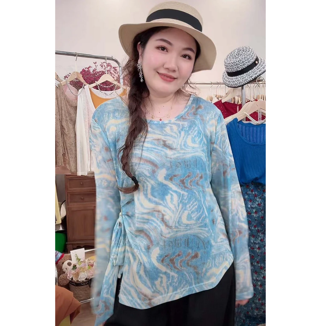 胖MM宽松型防晒修身型常规染色T恤紧身修身设计感X60715