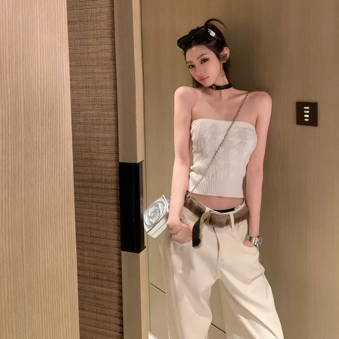 法式INS风辣妹针织抹胸背心女秋冬高级感内搭上衣休闲裤两件套