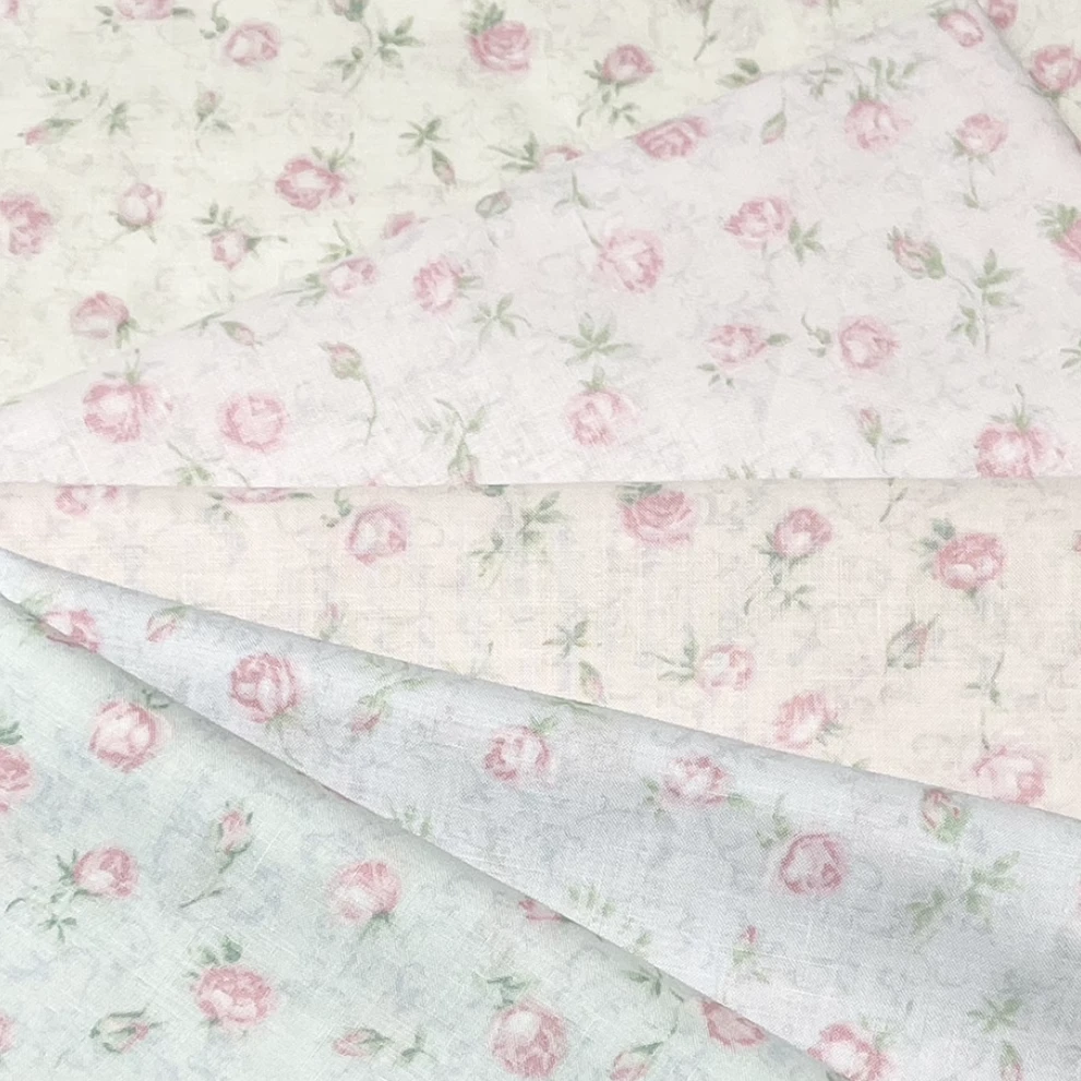 【国内现货】COSMO 淡色系单朵玫瑰花平纹棉面料手工服装半米