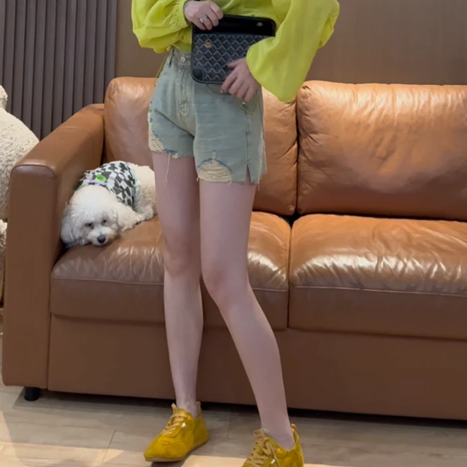 D14 美式复古重工手撕毛边破洞牛仔短裤 ED1405