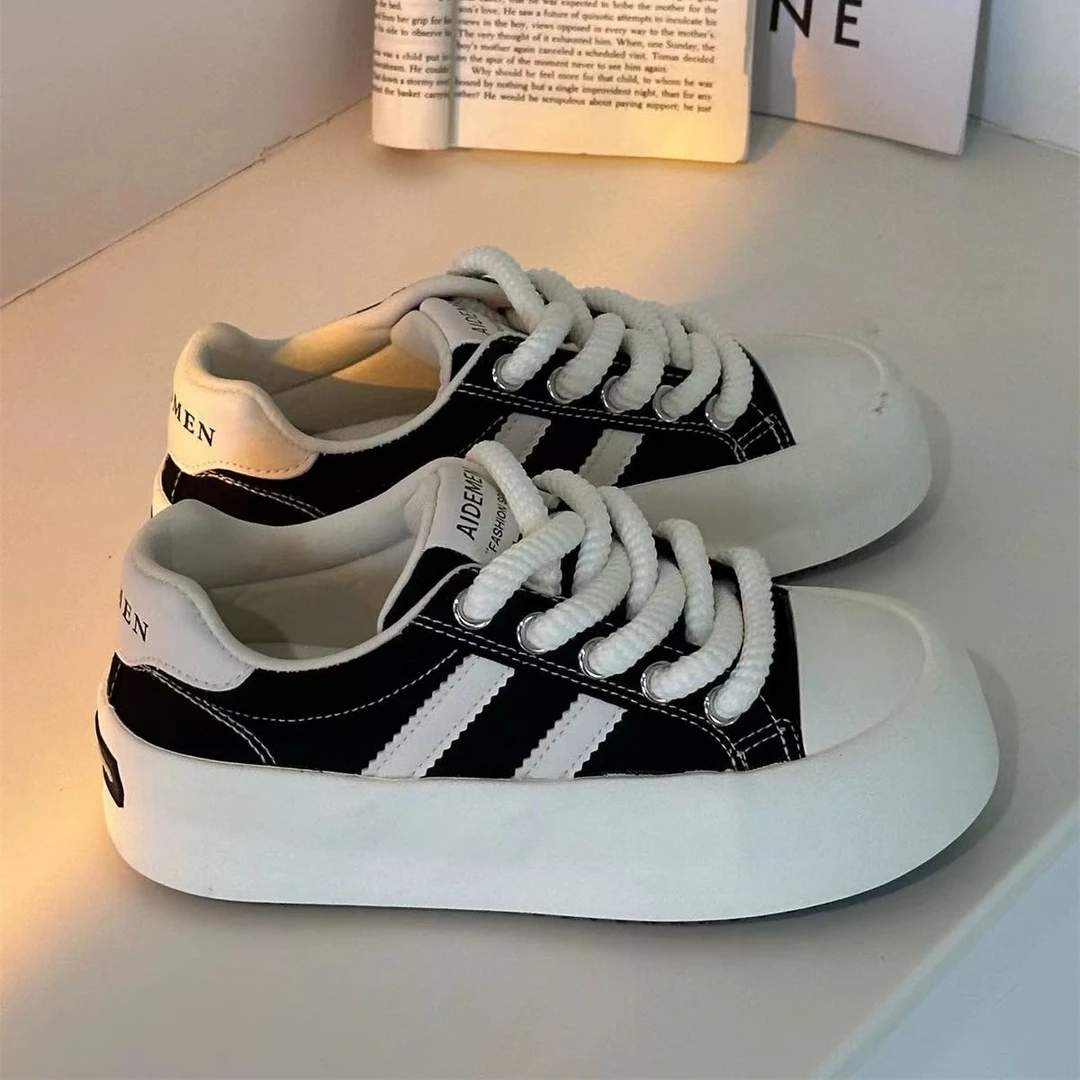 TP313 休闲百搭板鞋女2024新款学生厚底chic复古日系学院帆布鞋子