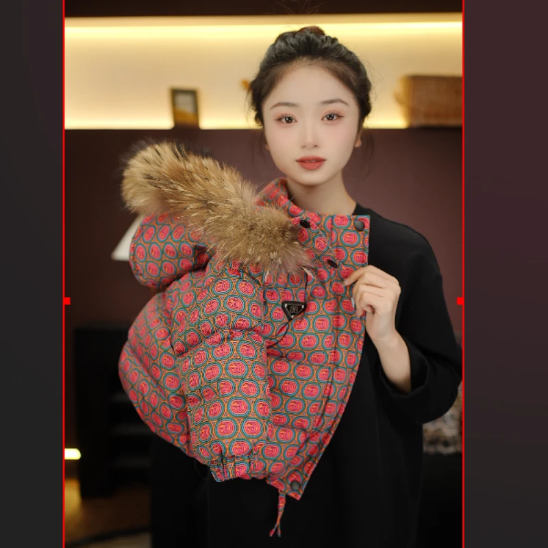 2025新款设计师时尚韩版洋气百搭冬季貉子毛领儿童羽绒服24520