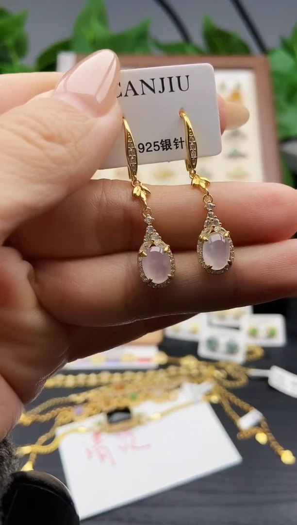 银S925镶嵌翡翠耳饰12