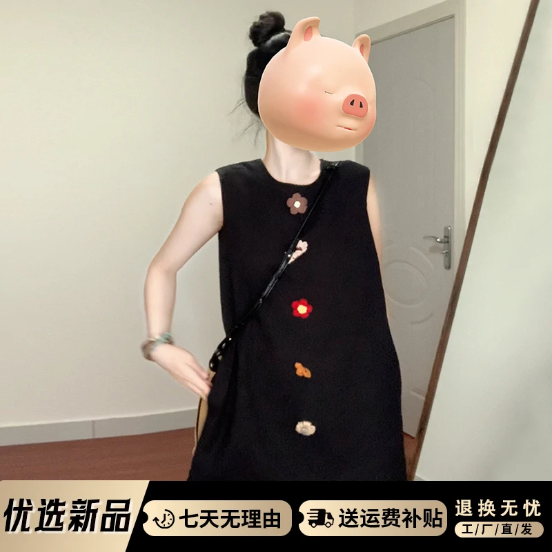 4279高级黑色无袖连衣裙子女秋2025新款小个子气质背心短裙
