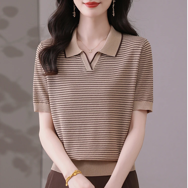 夏季新款天丝翻领短袖宽松显瘦时尚百搭减龄薄款小衫L991