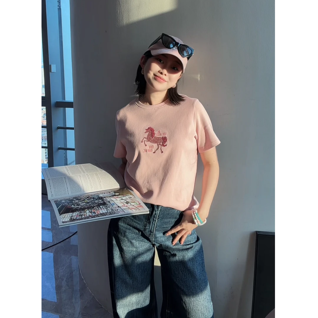 【MIXCITY亚楠家】马到成功◆马年重工钉珠刺绣短袖T恤9260