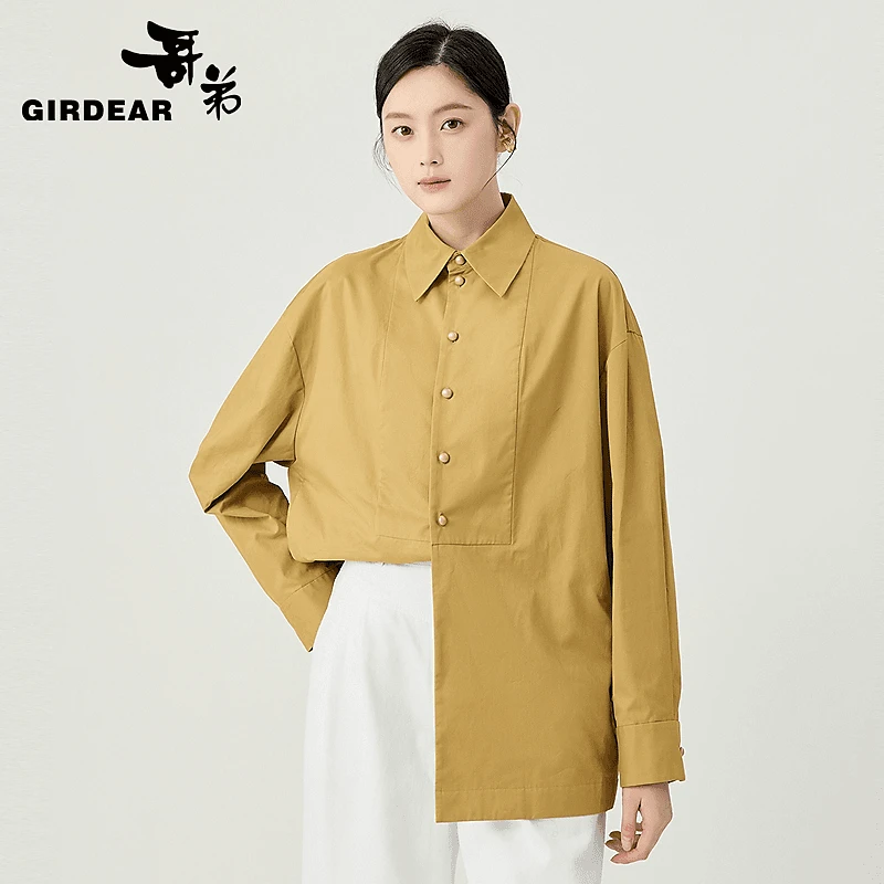 GIRDEAR/哥弟春季新款纯棉衬衣简约四季侧宽口袋长袖衬衫女130043