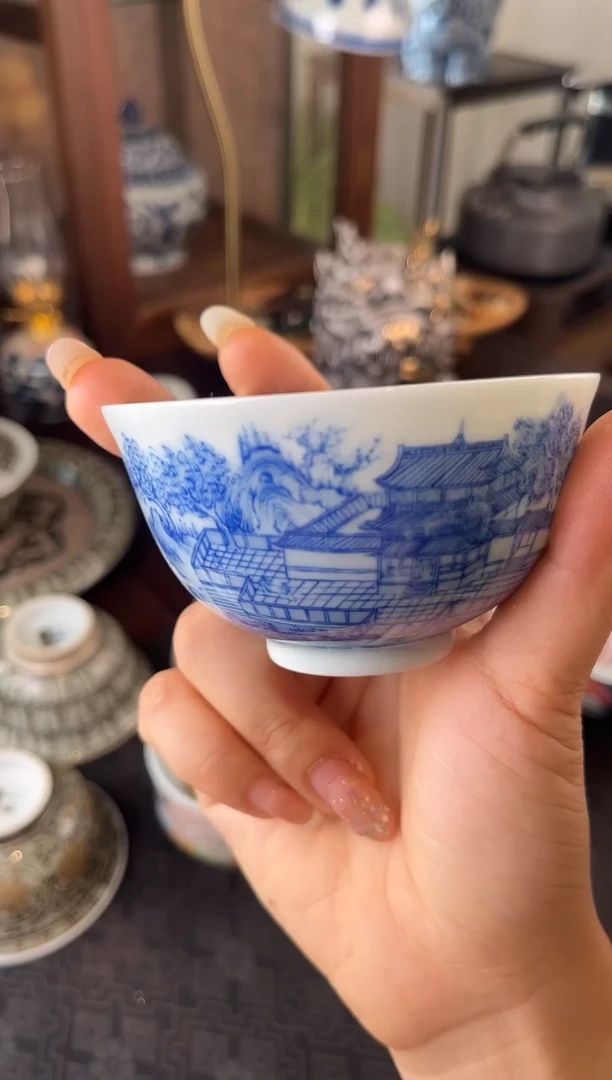 杯子柴窑 山水楼阁 主人杯