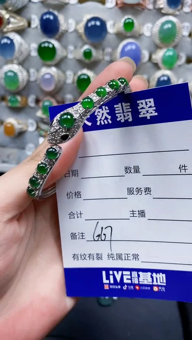 翡翠手镯银S925镶嵌667