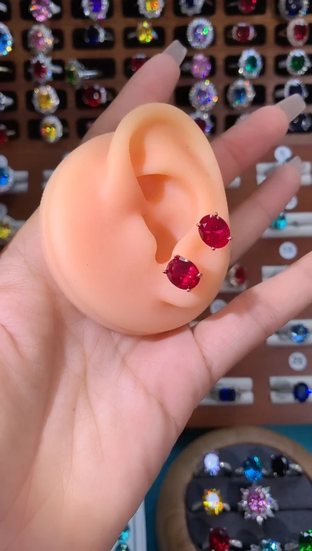 银S925镶嵌耳饰红宝石810玫瑰金