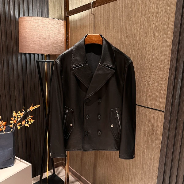 【硬汉机车型男】2025秋冬新款男士高品质双排扣牛皮真皮皮衣皮夹克