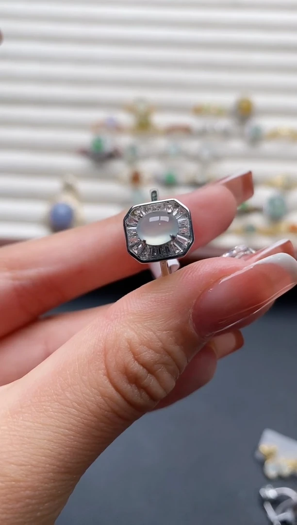 银S925镶嵌戒指翡翠5555555+3