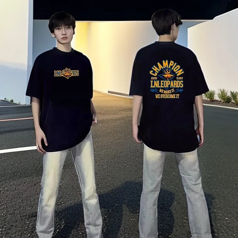 美式高街新款狮子印花短袖T恤男ins潮牌夏季纯棉宽松圆领男士上衣