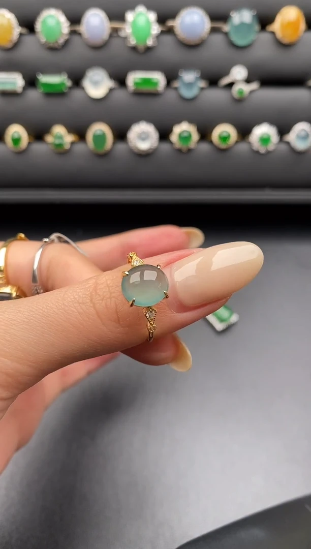 银S925镶嵌戒指翡翠一物一证一礼盒