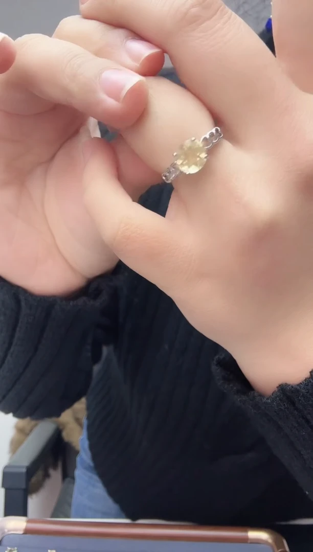 银S925镶嵌戒指烟晶天然黄水晶戒指52