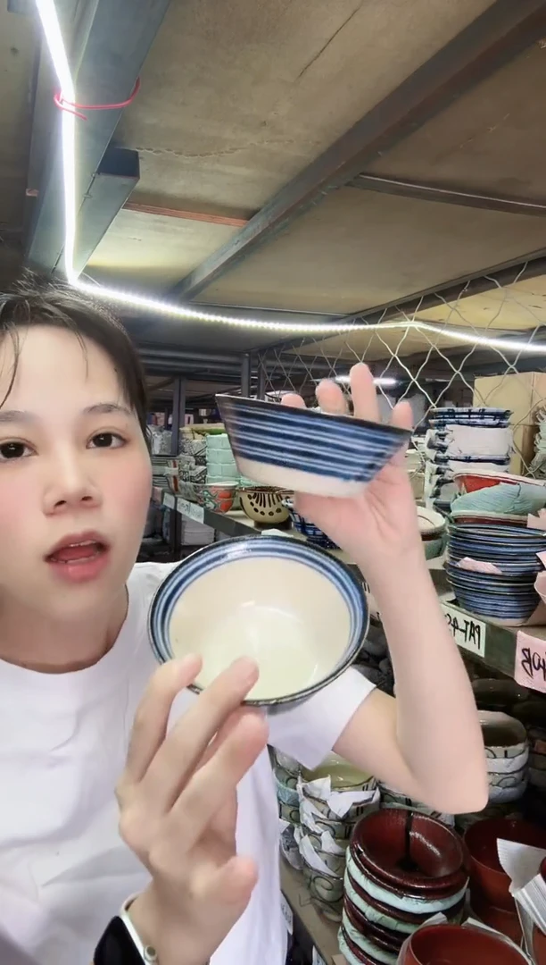 陶瓷粗陶11cm饭碗两个 横条纹
