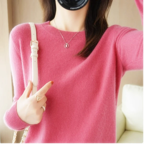 秋冬圆领薄款套头毛衣女内搭打底衫修身显瘦百搭针织纯色上衣